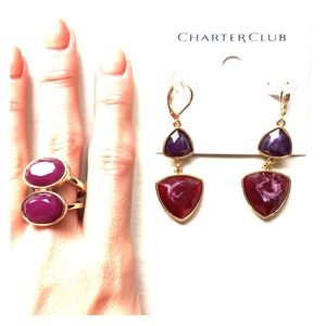 🆕 Gold multi-stone set- earrings & cocktail ring