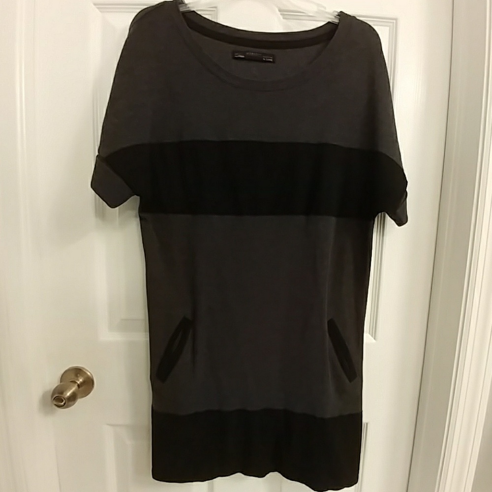 All Saints heathered grey tunic w/suede detail