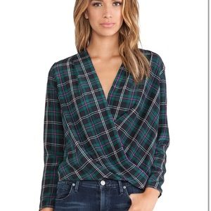 Amanda Uprichard Crossover Plaid Blouse