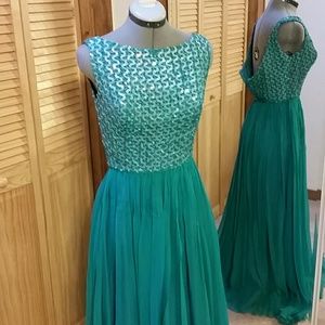 Teal sequin vintage full length evening gown.