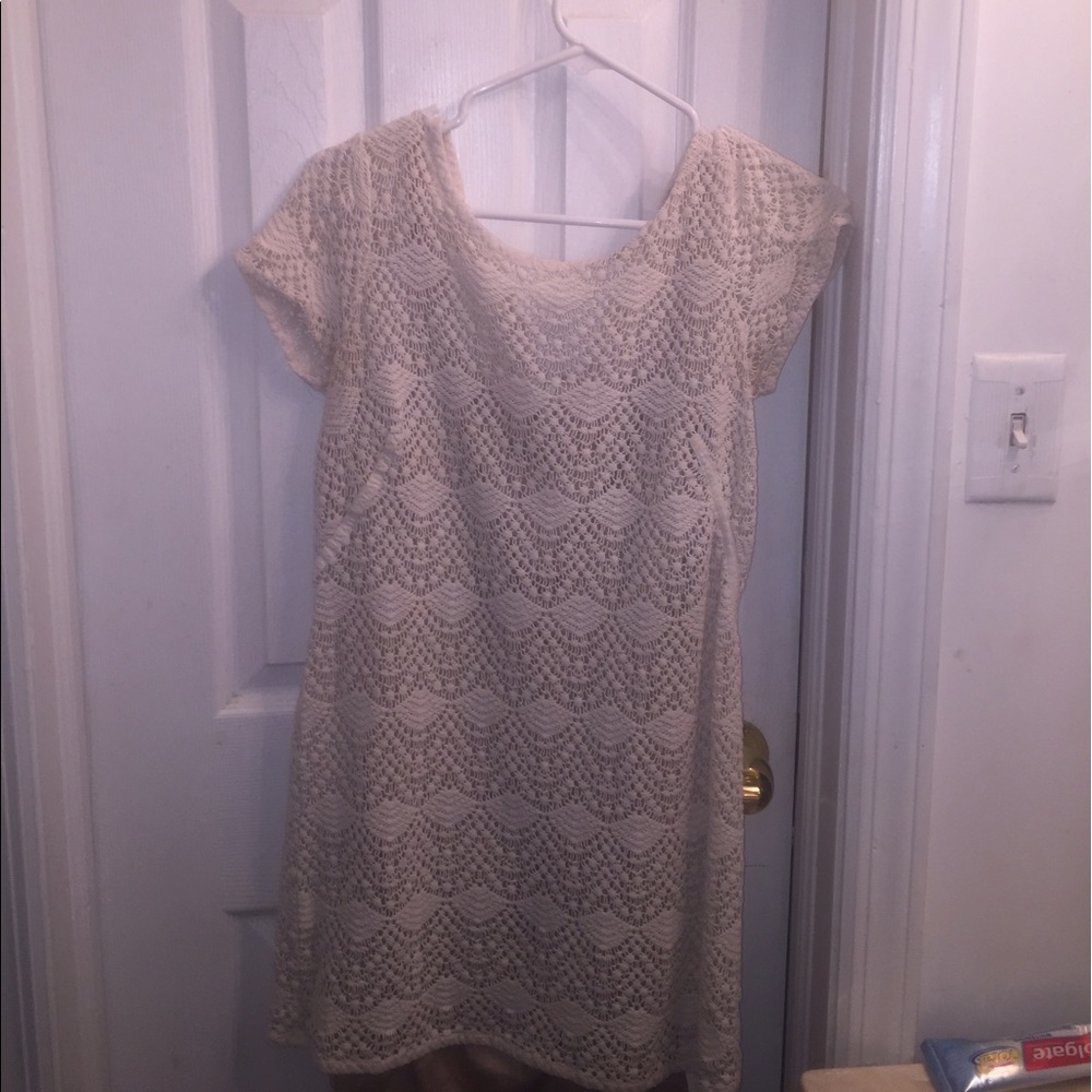 Knit cream knee length dress