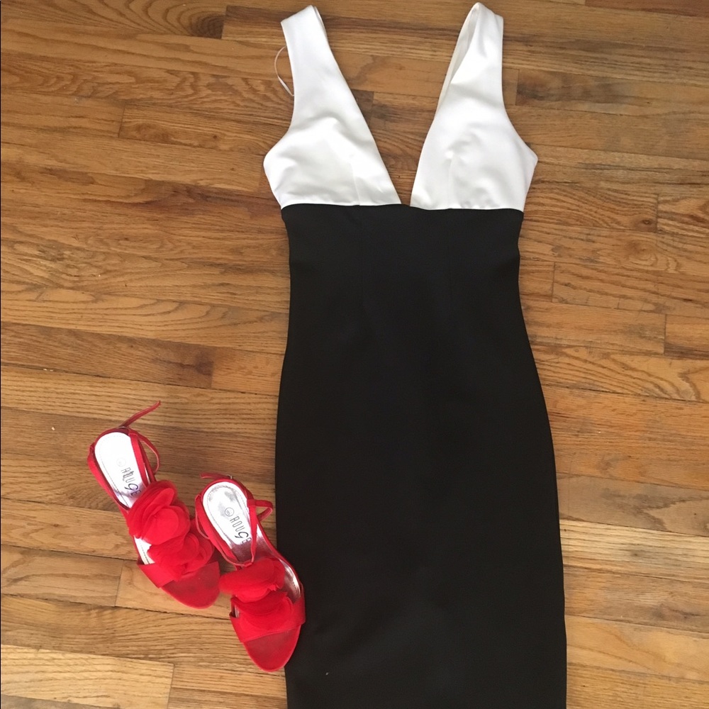 Sexy plunge black/ white midi dress from ASOS.