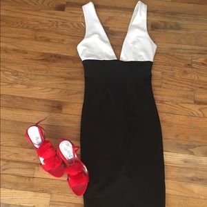 Sexy plunge black/ white midi dress from ASOS.