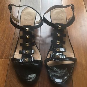 Kate Spade Black Patent Leather Wedge Sandals