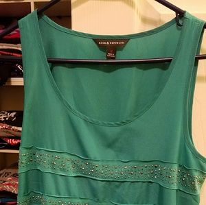 Green tank with rhinestones in the stripes