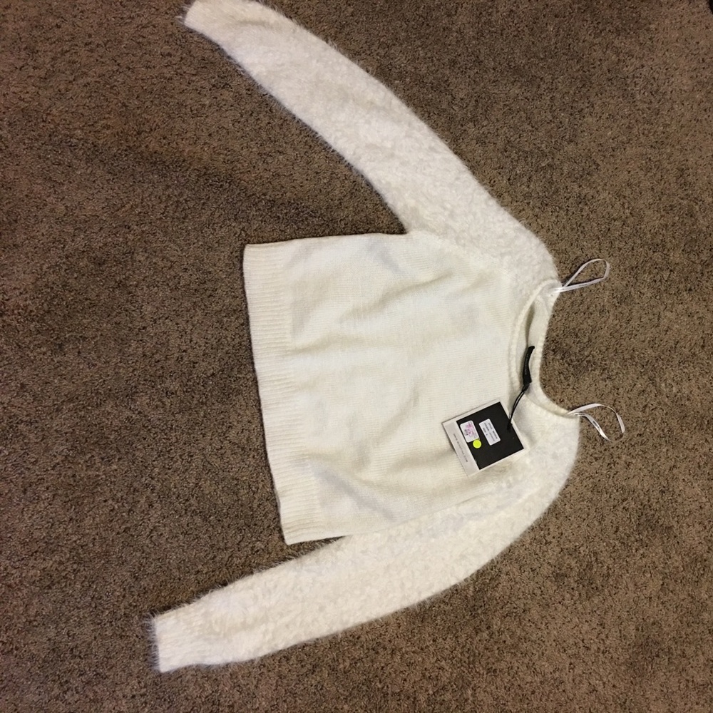 White furry crop sweater