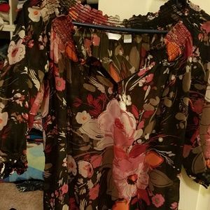 Floral 3/4 sleeve chiffon dress top