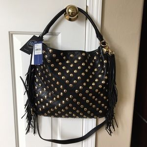 Minkoff Black Studded Fringe Hobo/Crossbody