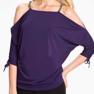 Michael Kors purple Ruched Cold Shoulder Top