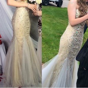 Panoply Champagne/Silver Beaded Prom Dress