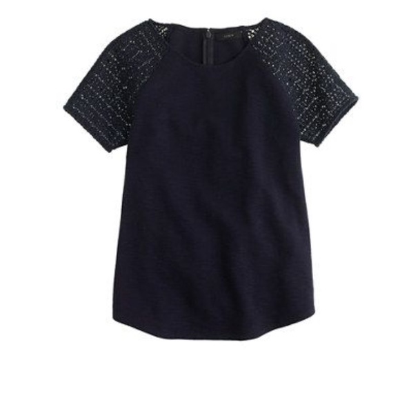 J. Crew Tops - J. Crew XXS navy ponte lace short sleeve tee shirt