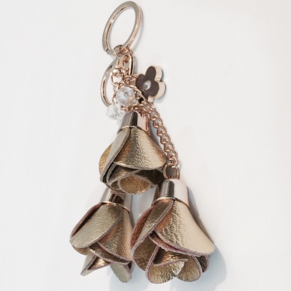 Gold "Coming Up Roses" Bag Charm/Key Fob