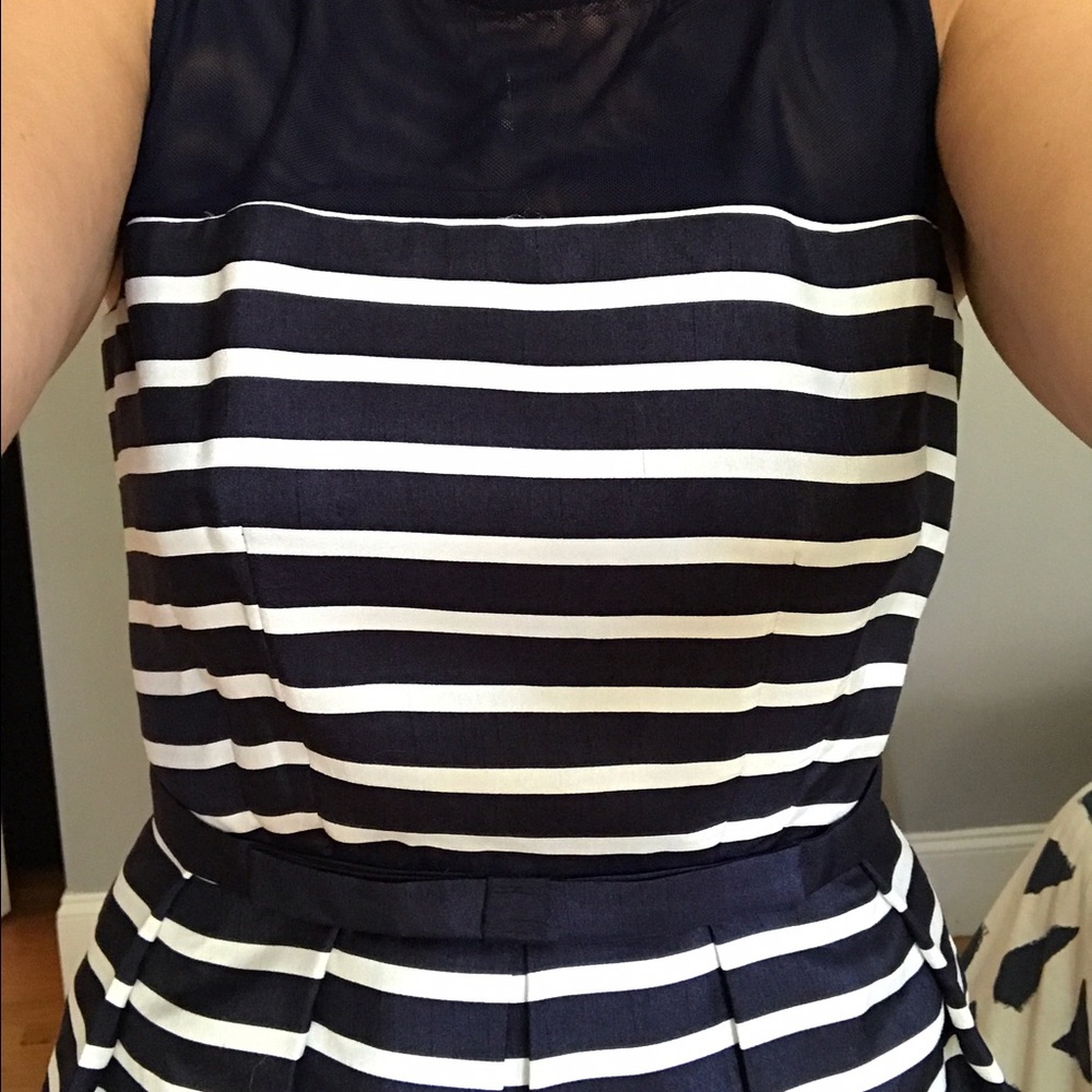Navy and white pleated dress