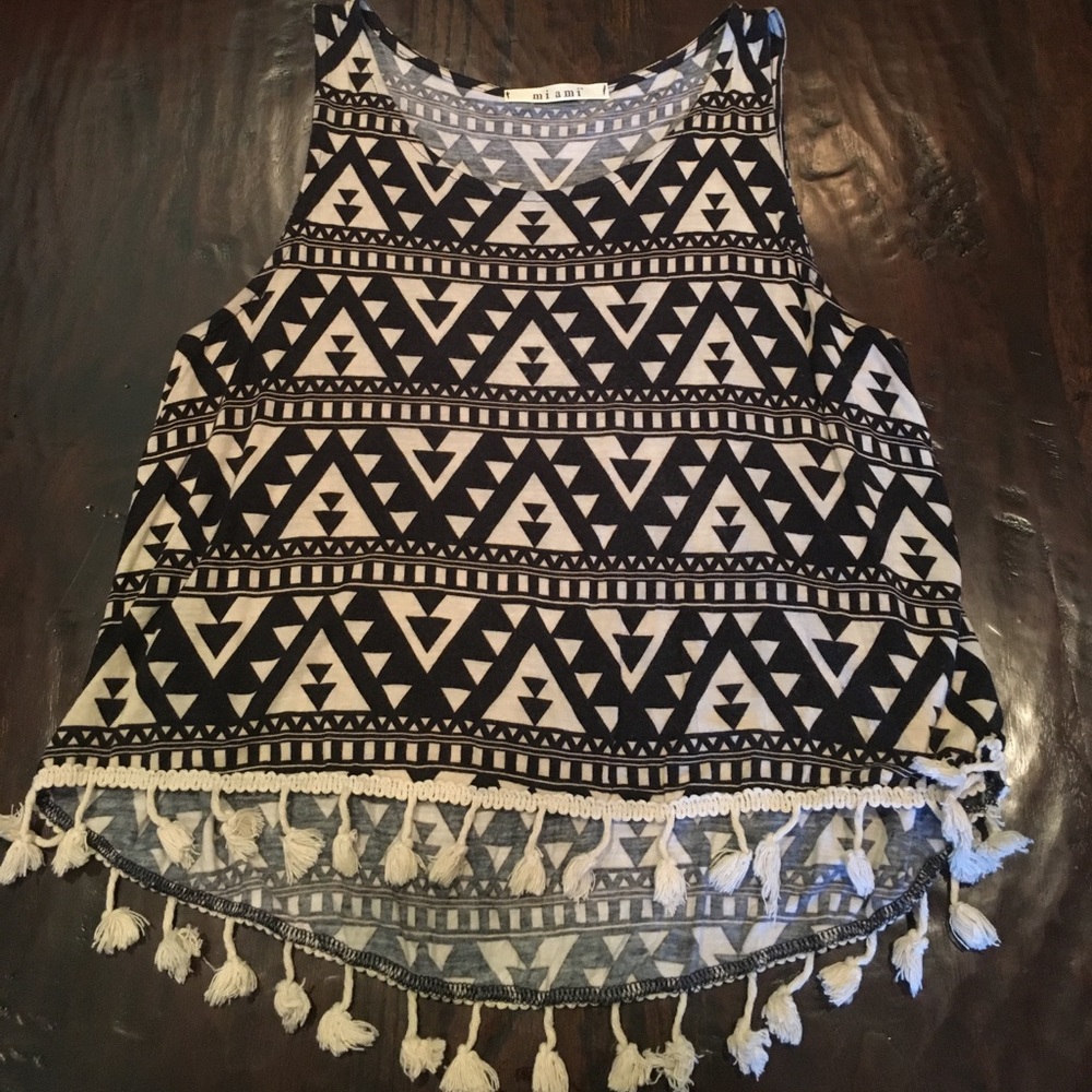 Black and Cream Aztec and Tassel Tank Too