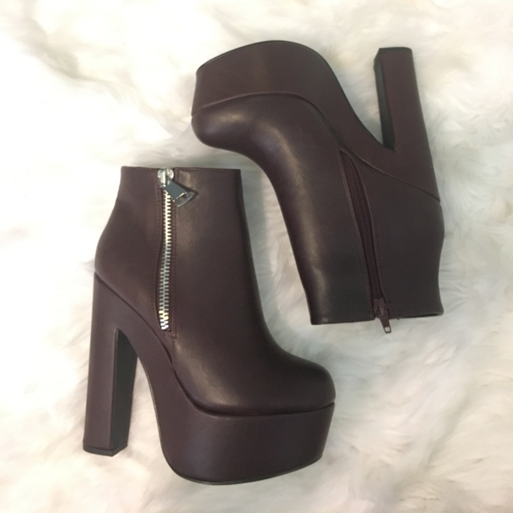 Purplish Burgundy Platform Ankle Booties
