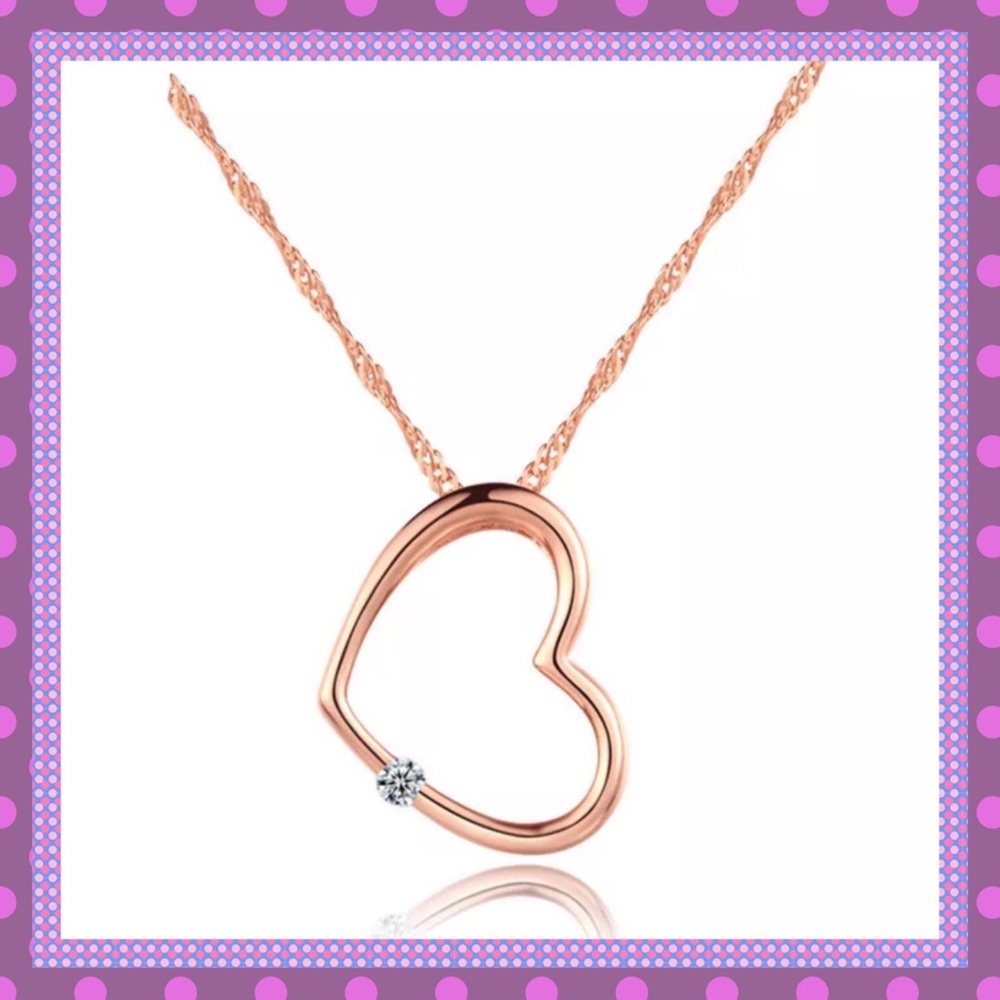 ♥️Floating Heart Pendant w/Zirconia Necklace♥️ - Picture 1 of 3