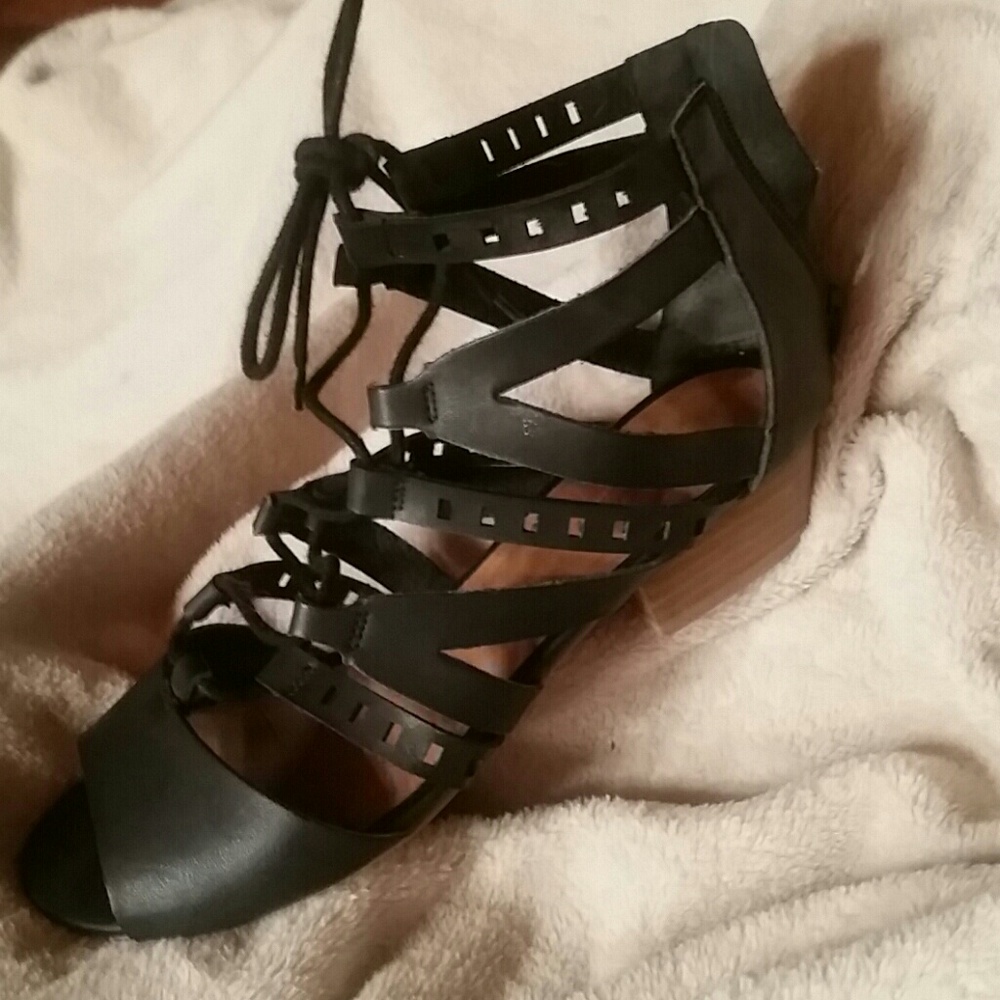 Lace up zip back sandals
