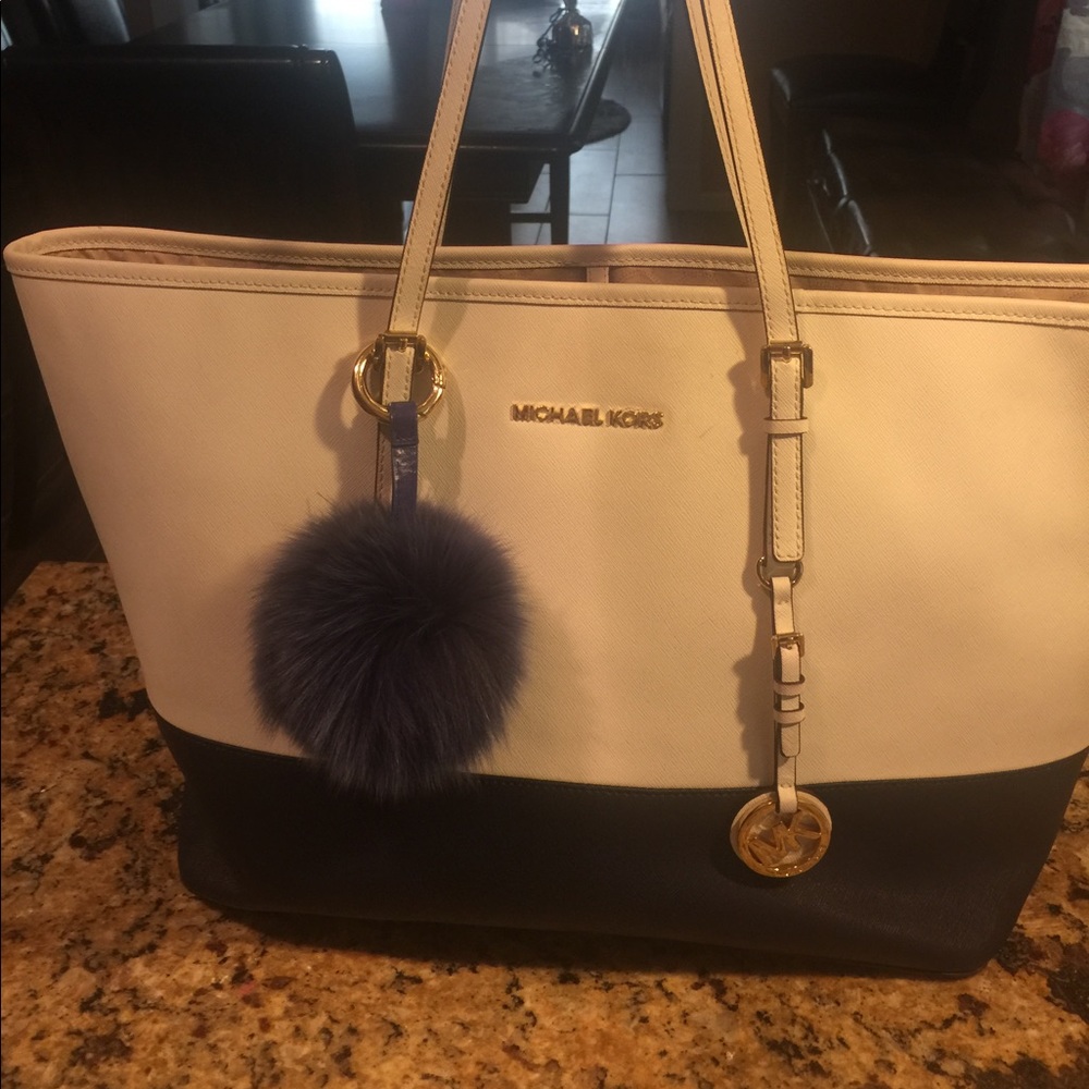 Large white & navy blue Michael Kors bag