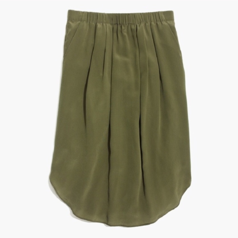 Madewell Silk Olive Green Midi Skirt