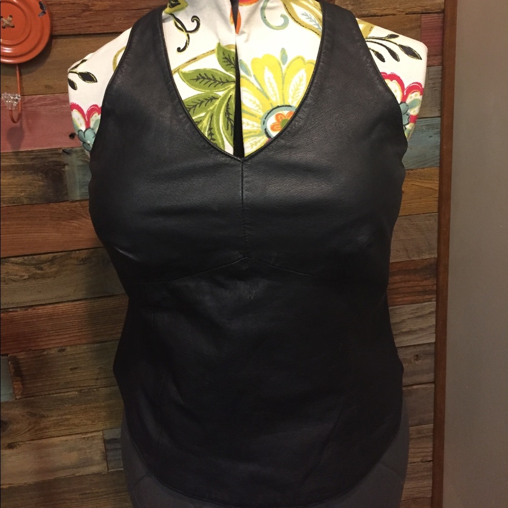 100% genuine leather halter top