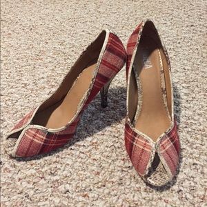 Red plaid high heels