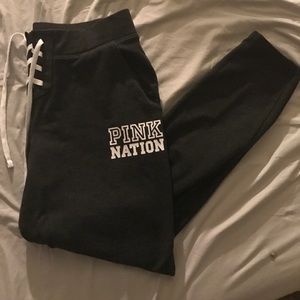 PINK - gray baseball sweat pants