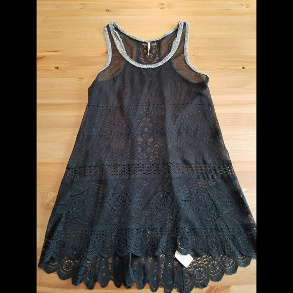 Free People Tops - Free People Sheer Black Lace Tunic Tank SZ S