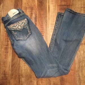 Embellished rhinestone bootcut jeans