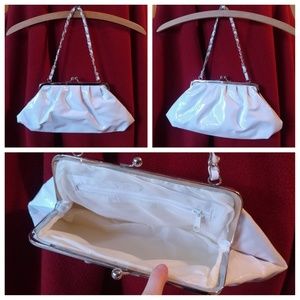 White faux patent leather - Snap Clutch - Purse