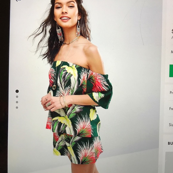 ASOS Green palm linen/viscose co-ord. Top & shorts - Picture 3 of 4