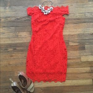 Off the shoulder orange lace cocktail dress