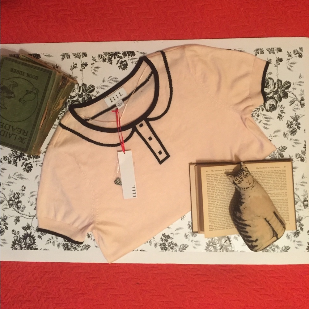 Short sleeve cloud pink Elle sweater 🎀☁️