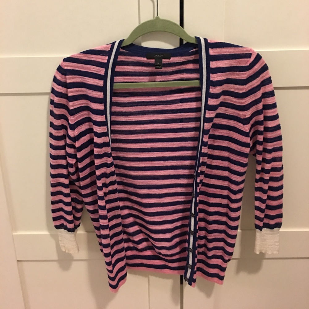 J Crew Stripe Gauze Cardigan - pink/navy - XS - Picture 2 of 3