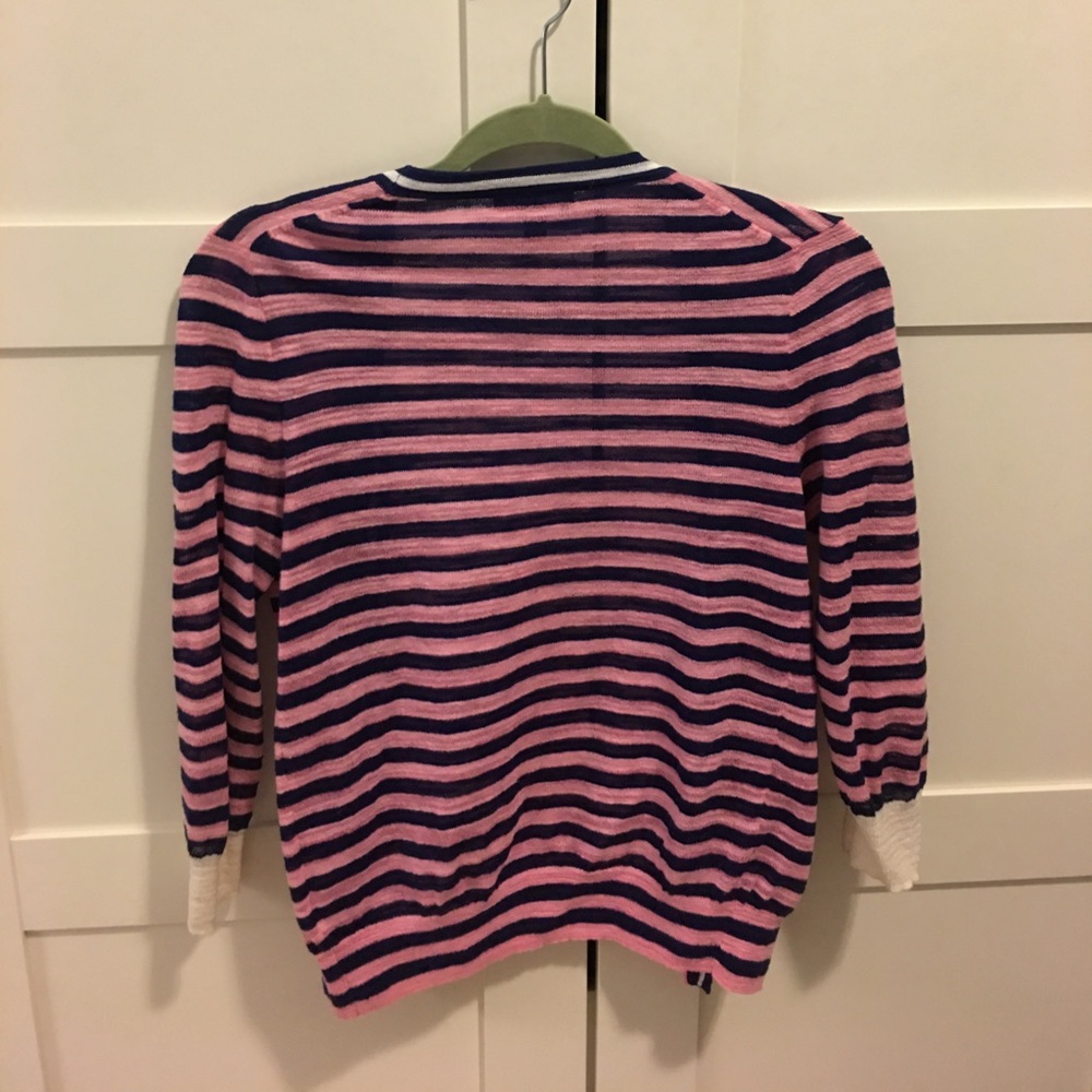 J Crew Stripe Gauze Cardigan - pink/navy - XS - Picture 3 of 3