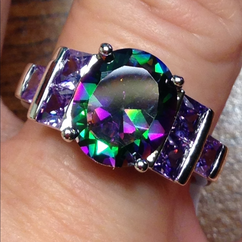 NWT! Mystic Topaz + Amethyst 7 stone LUXURY RING