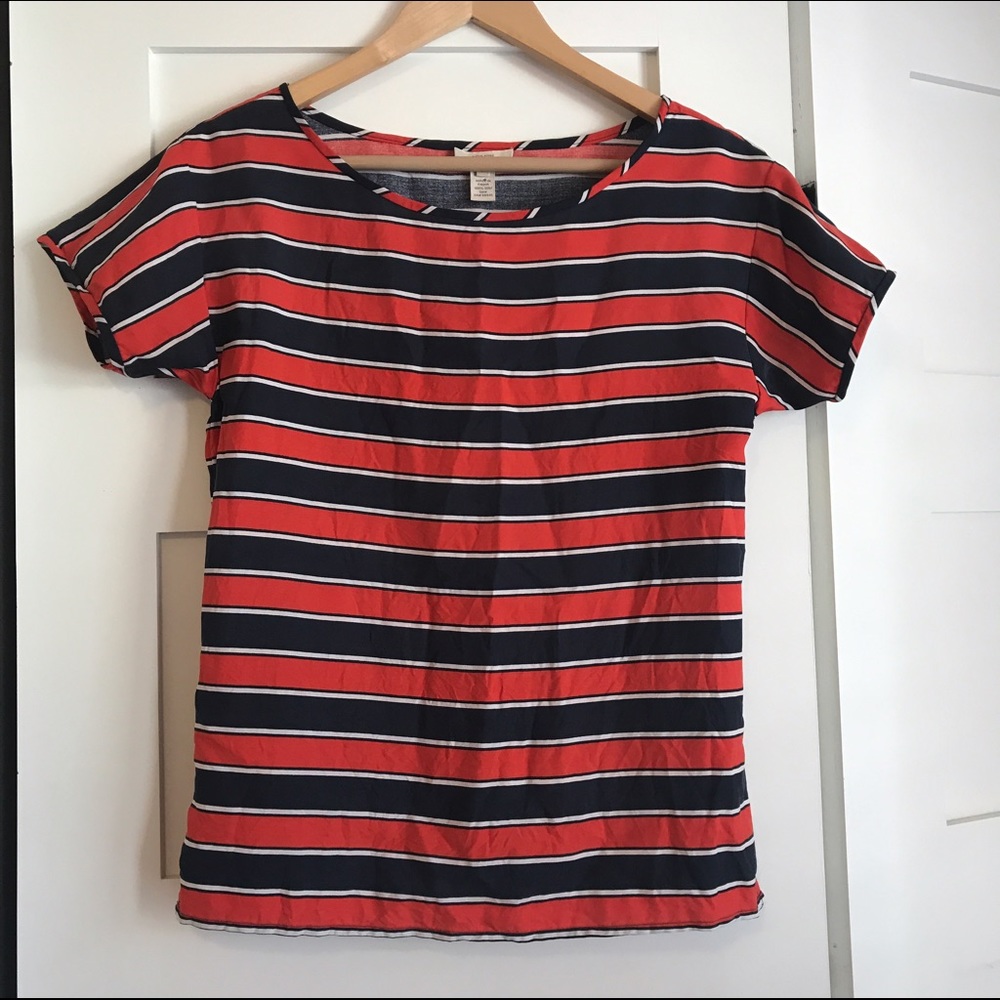 J Crew Blouse Shirt Navy Stripe Silk
