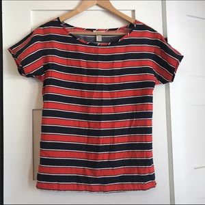 J Crew Blouse Shirt Navy Stripe Silk