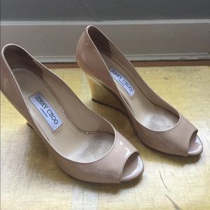Jimmy Choo Baxen Patent Nude & Gold Wedges