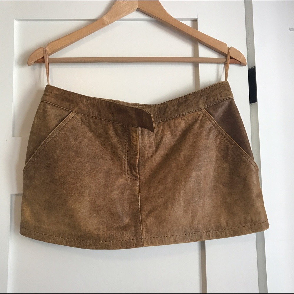 Leather tan Mini belt Skirt vintage