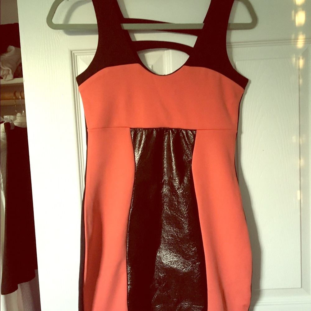 Rue 21 orange and black leather dress