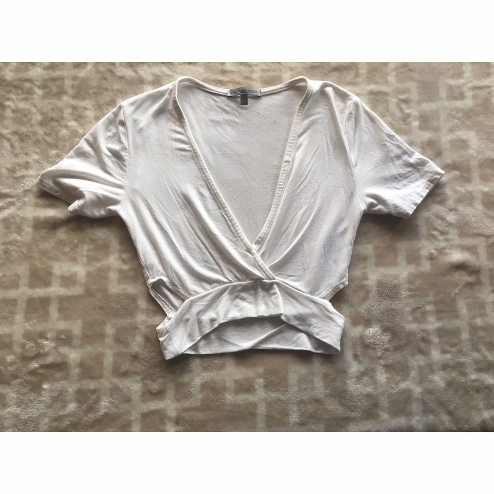 White V-Neck Crop Top with side cut-out detail