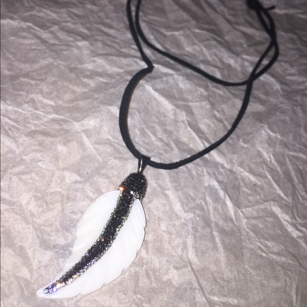 Shell crystal encrusted leaf necklace
