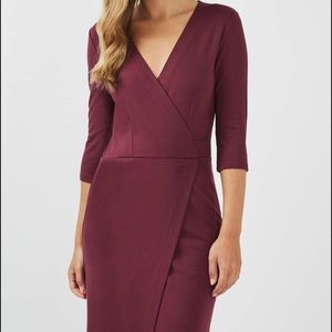 NWT Topshop Ponte Wrap Dress Burgundy