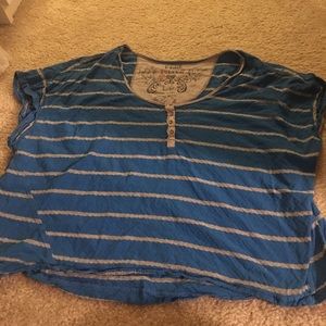 Blue and gray striped cropped top