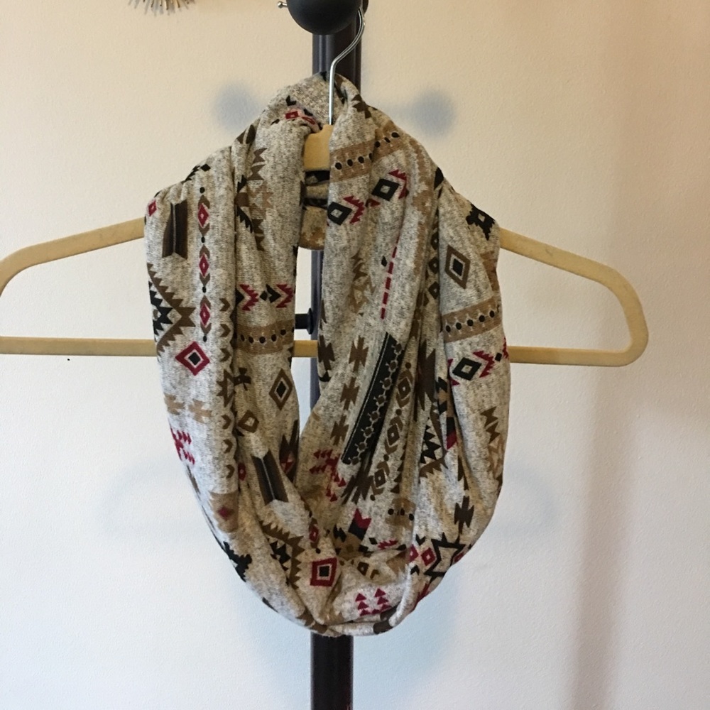 Handmade Gray w/ Aztec Designs Infinity Scarf!