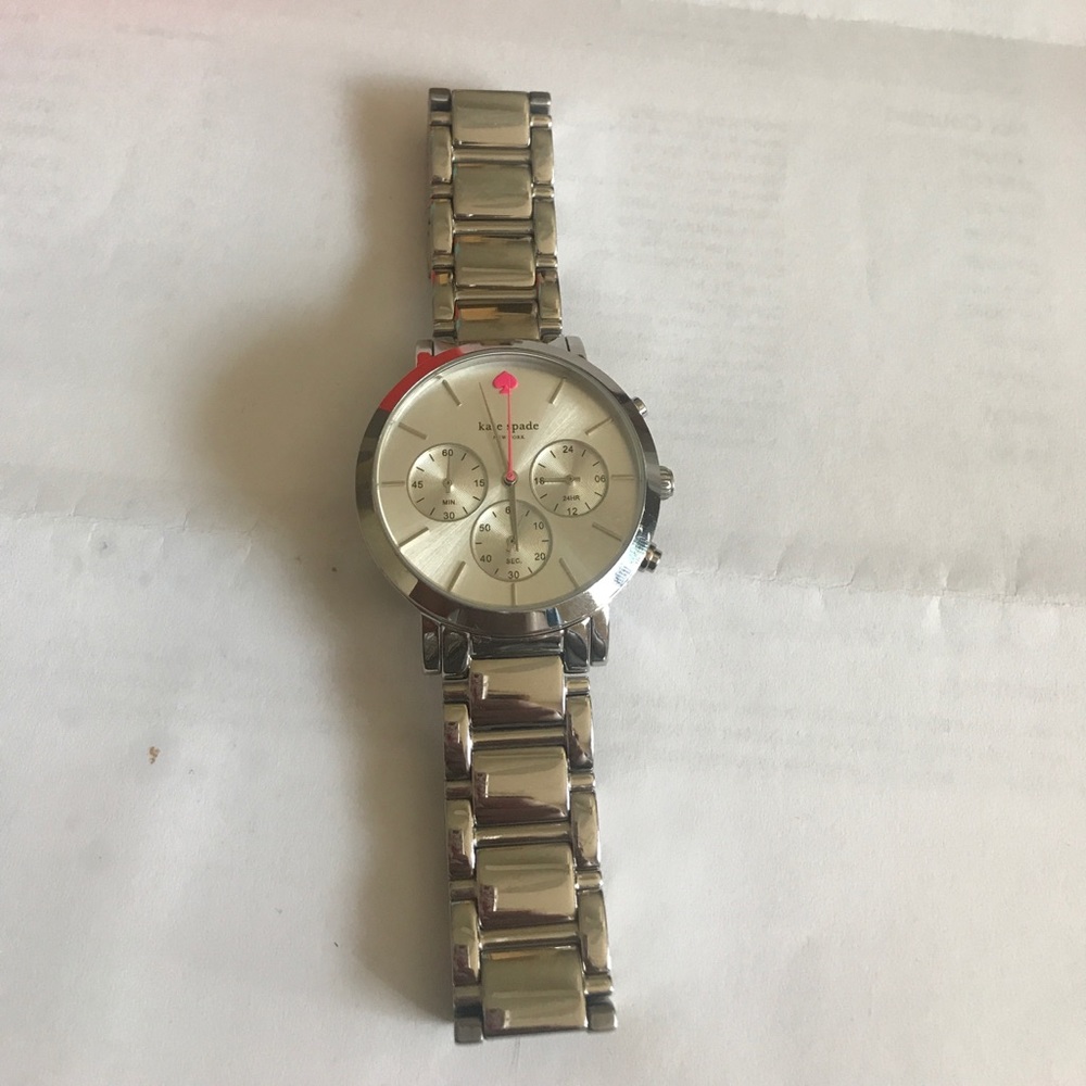 New Kate Spade Silver Watch w/PINK SPADE