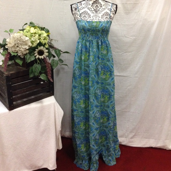 Dresses & Skirts - Paisley Print Aqua Smocked Maxi Dress