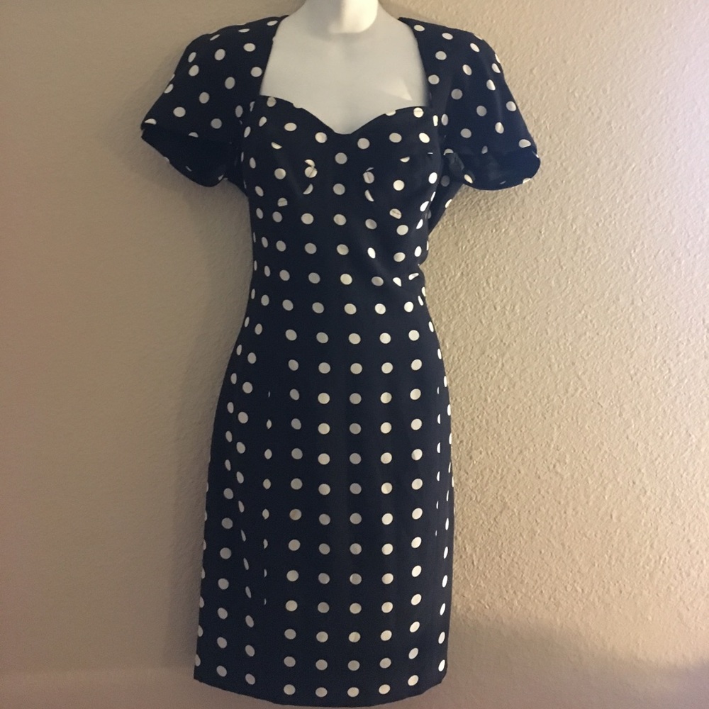 Vintage Black & White Polka Dot Rockabilly Dress M