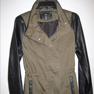 Green Jacket With Faux Leather Sleeves