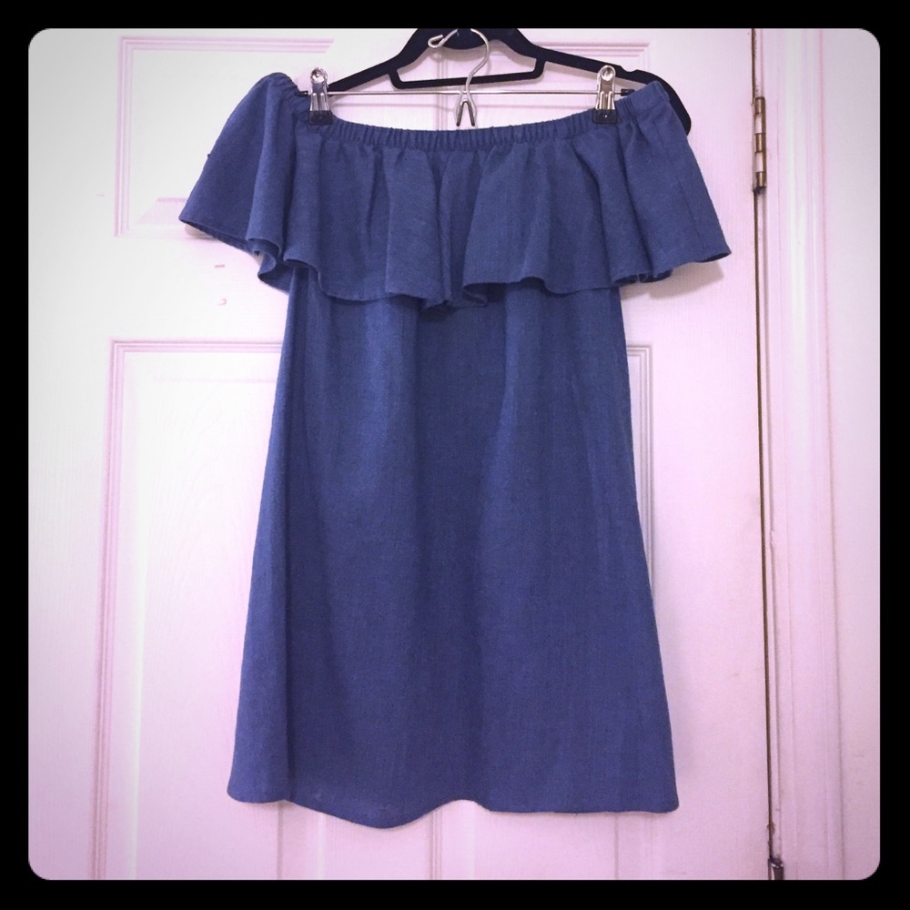 Off the shoulder blue ruffle dress